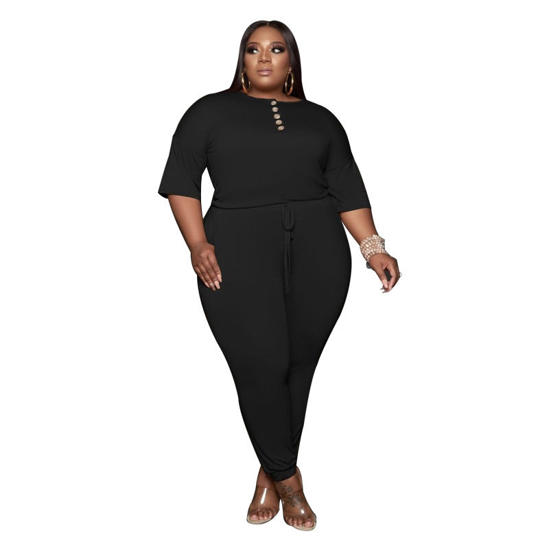 Plus Size Solid Color Loose Casual Jumpsuit Women Jumpsuit