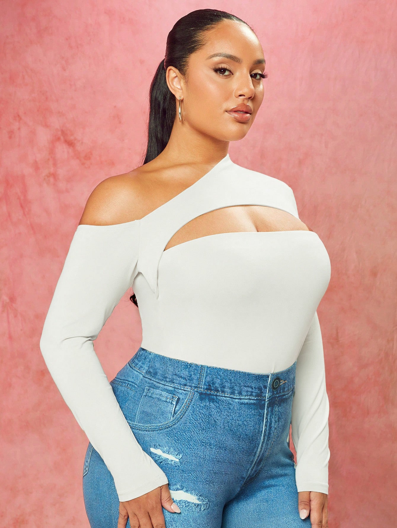 Plus Size Women Elegant Intellectual T shirt Autumn Winter Diagonal Collar Slim Top