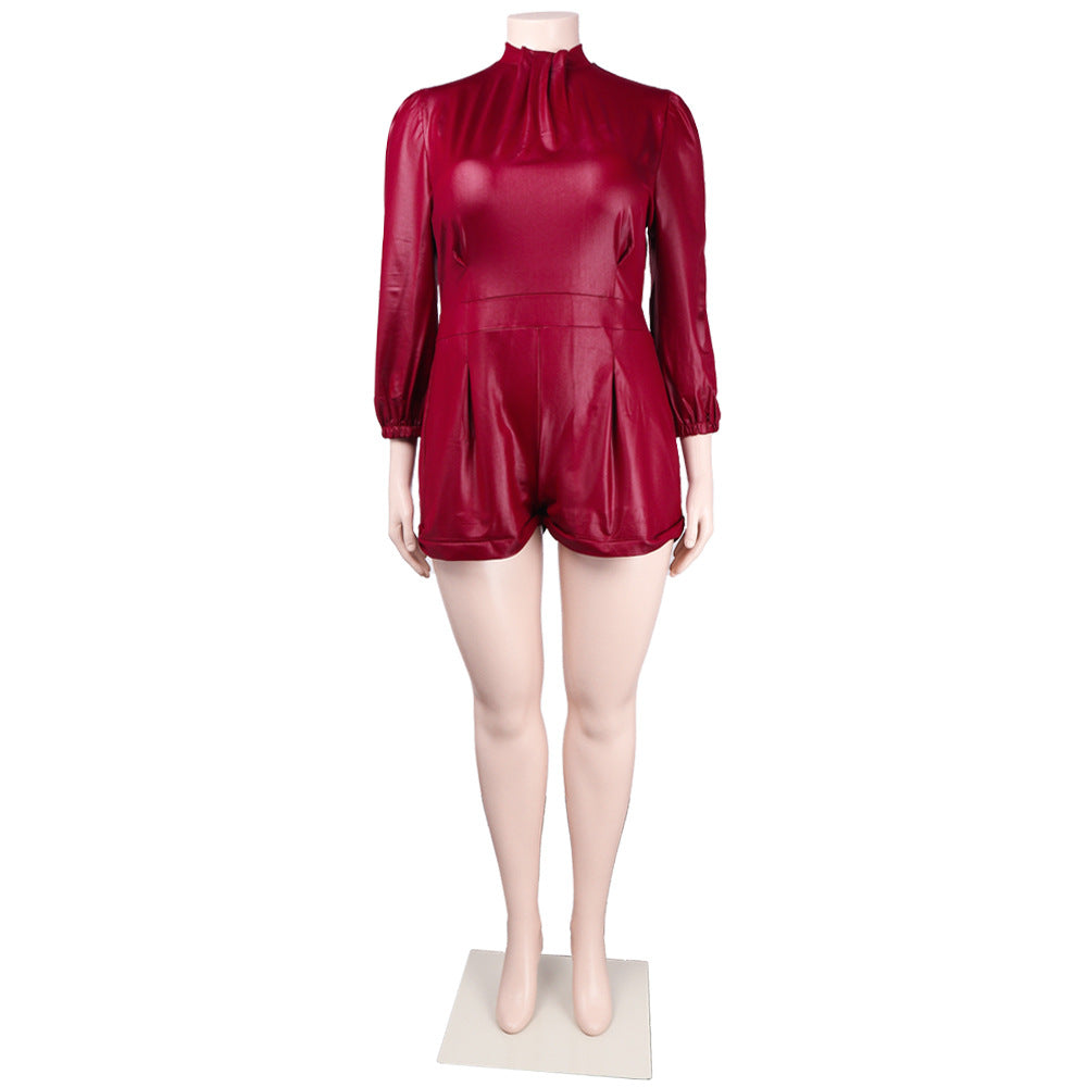 Plus Size Long Sleeve Hollow-out Lace-up Zipper Jumpsuit