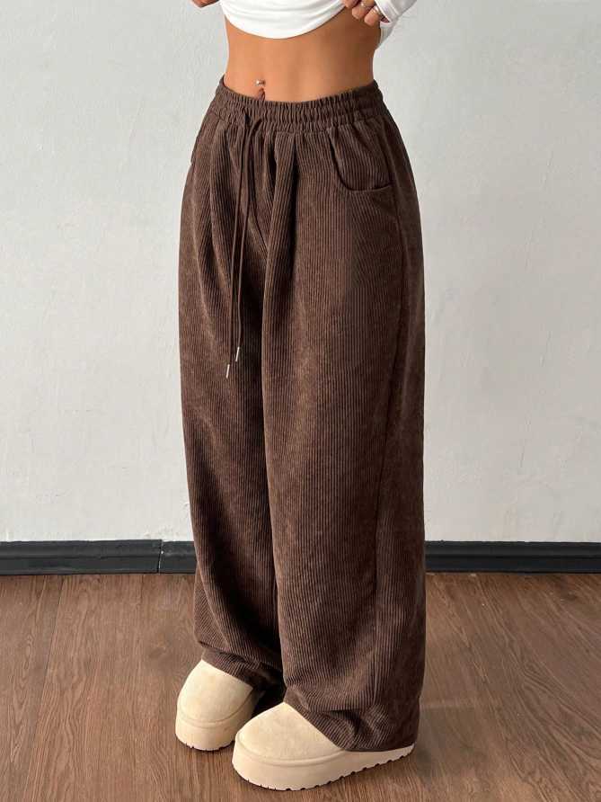 Women Autumn Winter Casual Corduroy Straight Loose Solid Color All Matching Casual Pants
