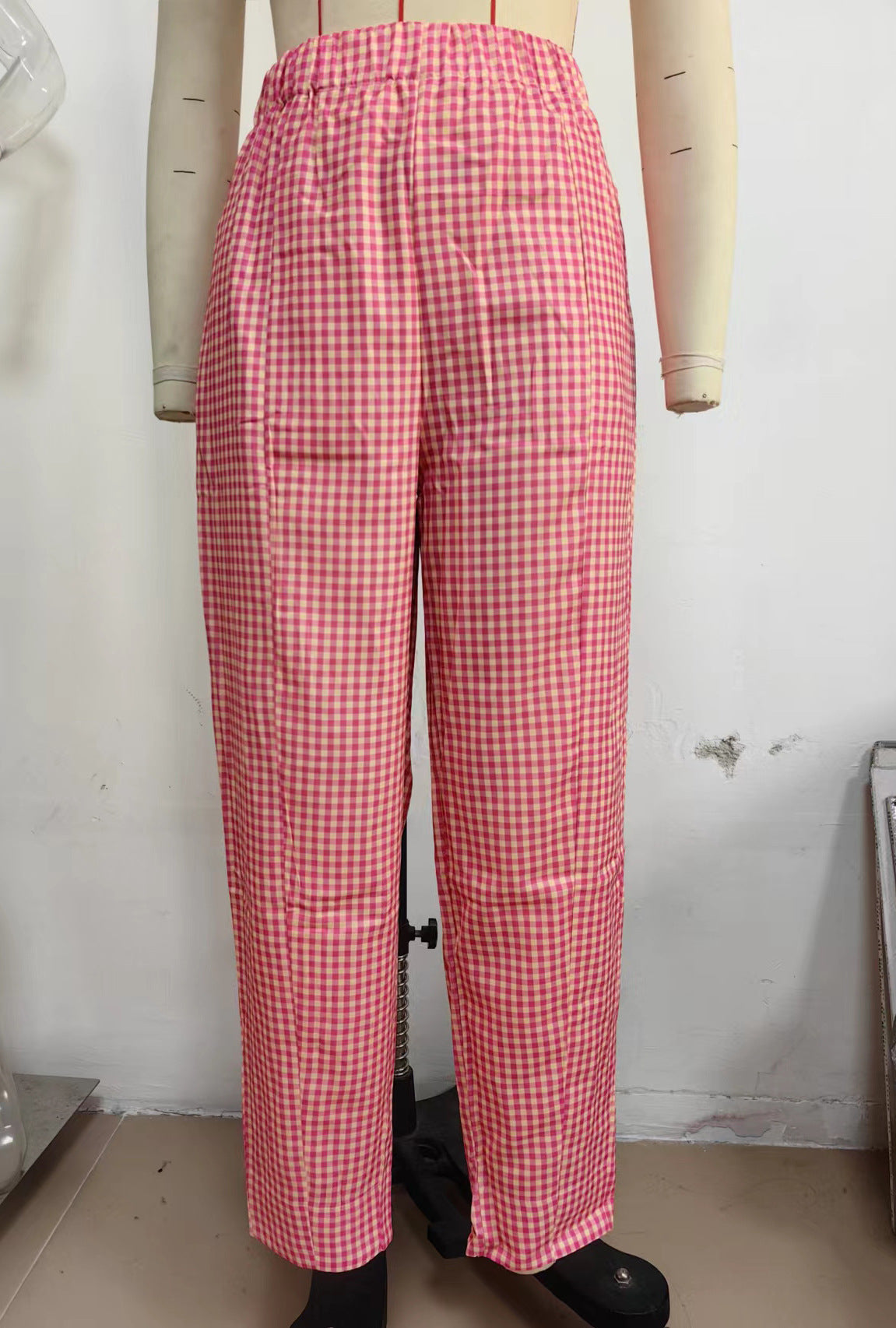Plaid Straight Leg Pants Summer Women Thin High Waist Drooping Casual Walking Pants