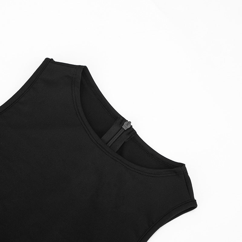 Women Clothing Spring Solid Color Sexy Pleated Sleeveless Stitching Mesh Slim Fit Long Conjoined Trousers