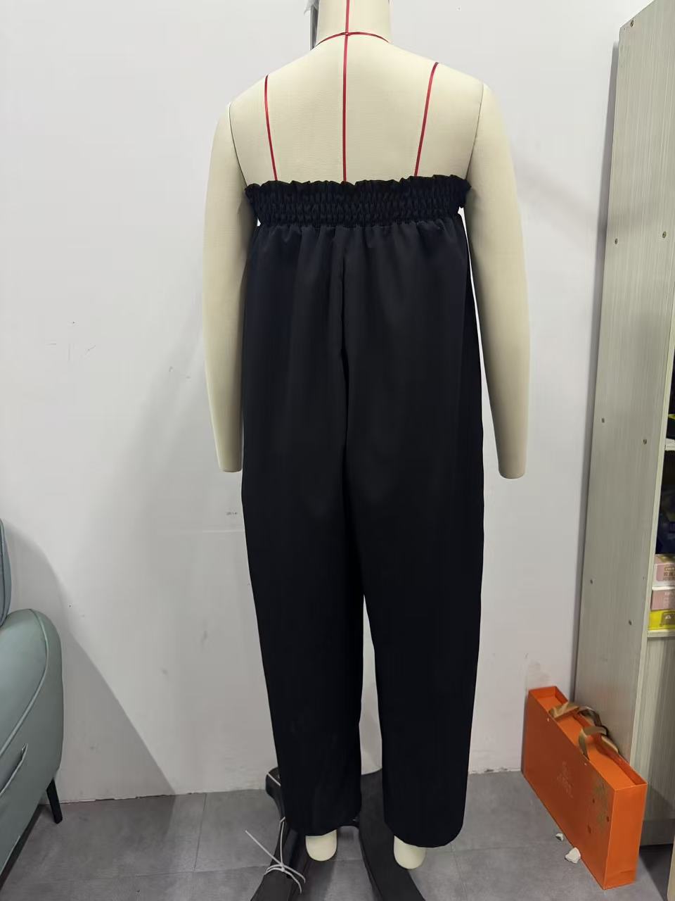 Women Spring Clothing Lace up Tube Top Smocking Jumpsuit Strapless