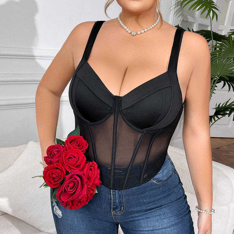 Plus Size Bra Plump Girls Sexy Boning Corset Bra Big Bra Cup Camisole