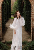 Ostrich Feather Sequin 3D Floral Lace Long Robe with Sequin Nightgown