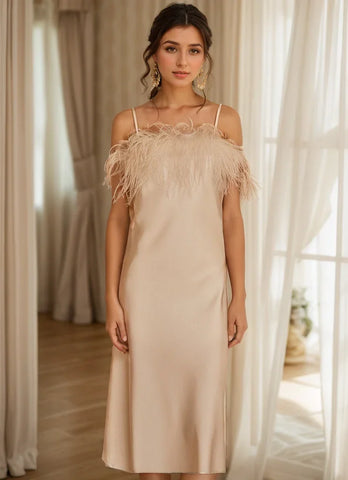Luxury Ostrich Feather Silky Satin Long Nightgown Robe