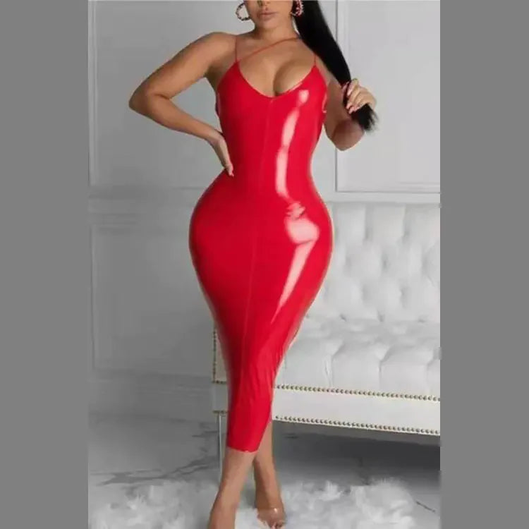 Communing Plus Size Stylish Leather Dress