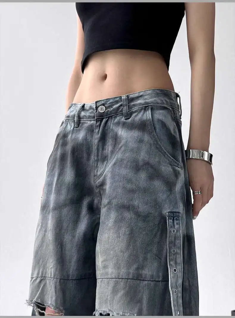 Jeans American High Street Ripped Straight Wide-Leg Jeans For Women Design