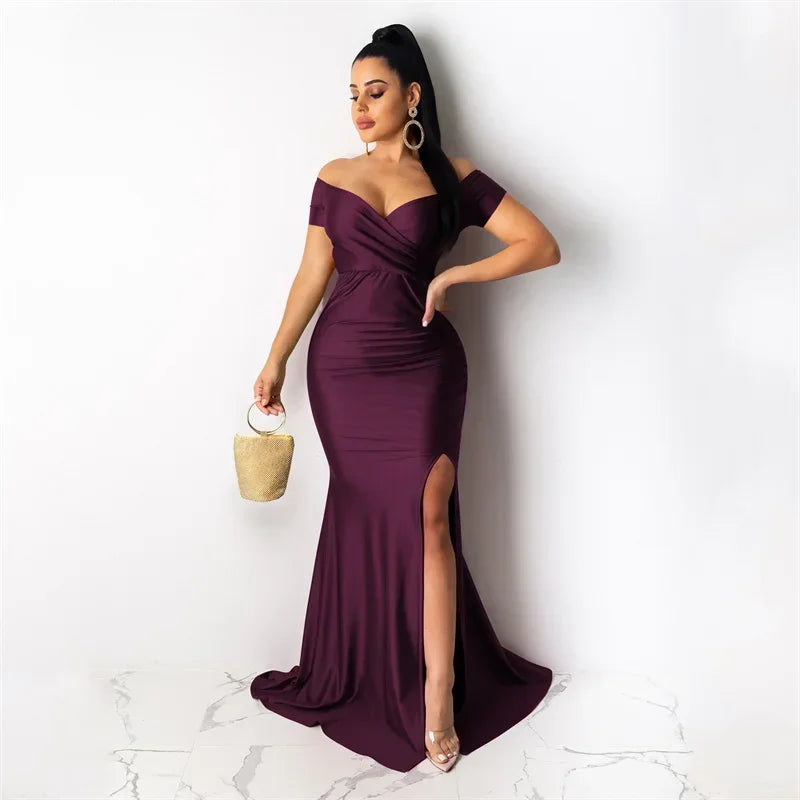 Barcelona Sexy Off The Shoulder V Neck Mermaid Evening Elegant Night Long Dress