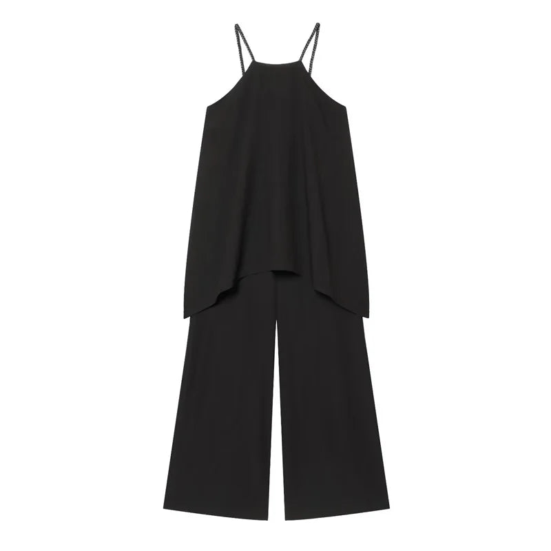 Women's Jumpsuit 2026 Summer New Style Black Strappy Double-Layer Woven Jumpsuit Elegant and Fashionable