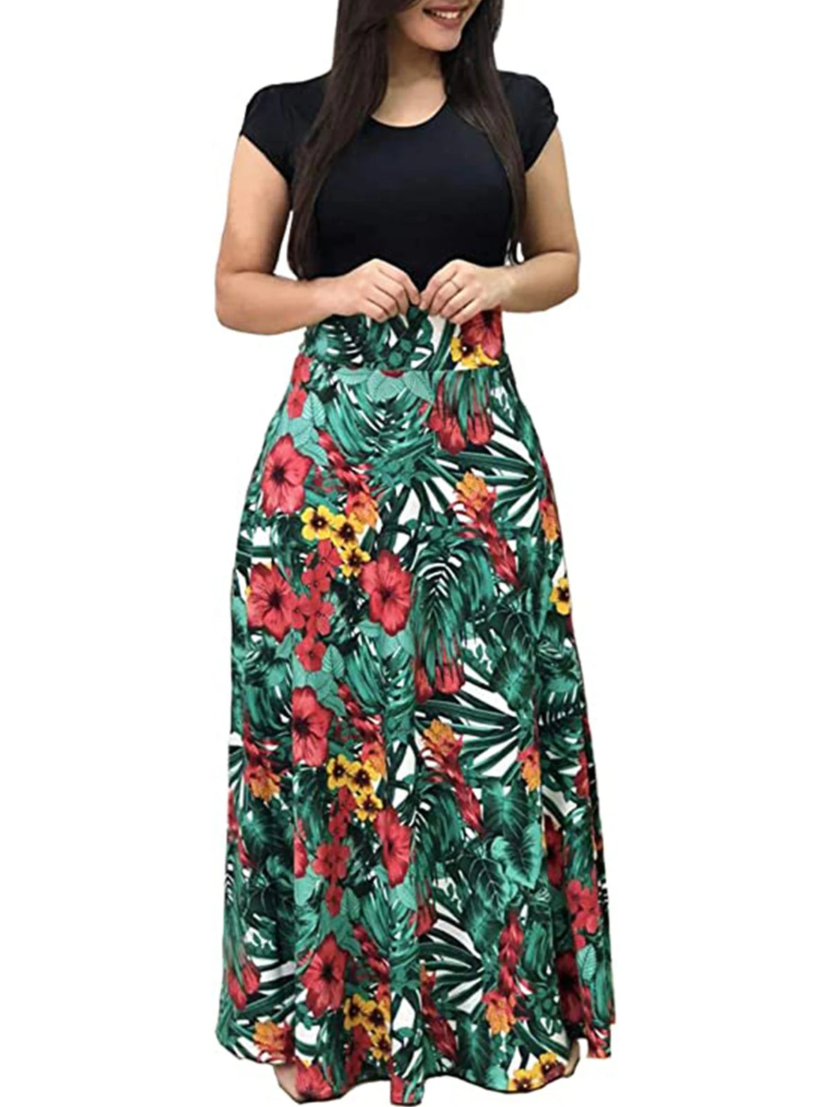 Habana Plus Size Floral Print Elegant Mid-Rise Stretchy Comfortable Fit Dress