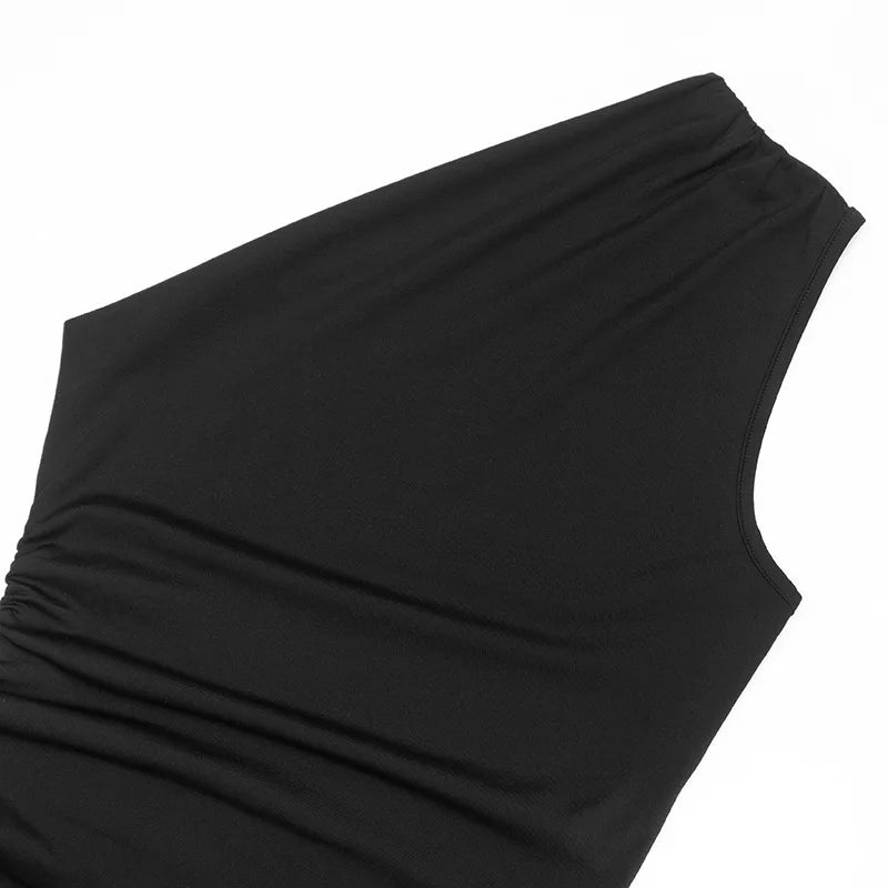 Helmetta Off Shoulder See Through Solid High Waist Patchwork Backless Slim Long Dress