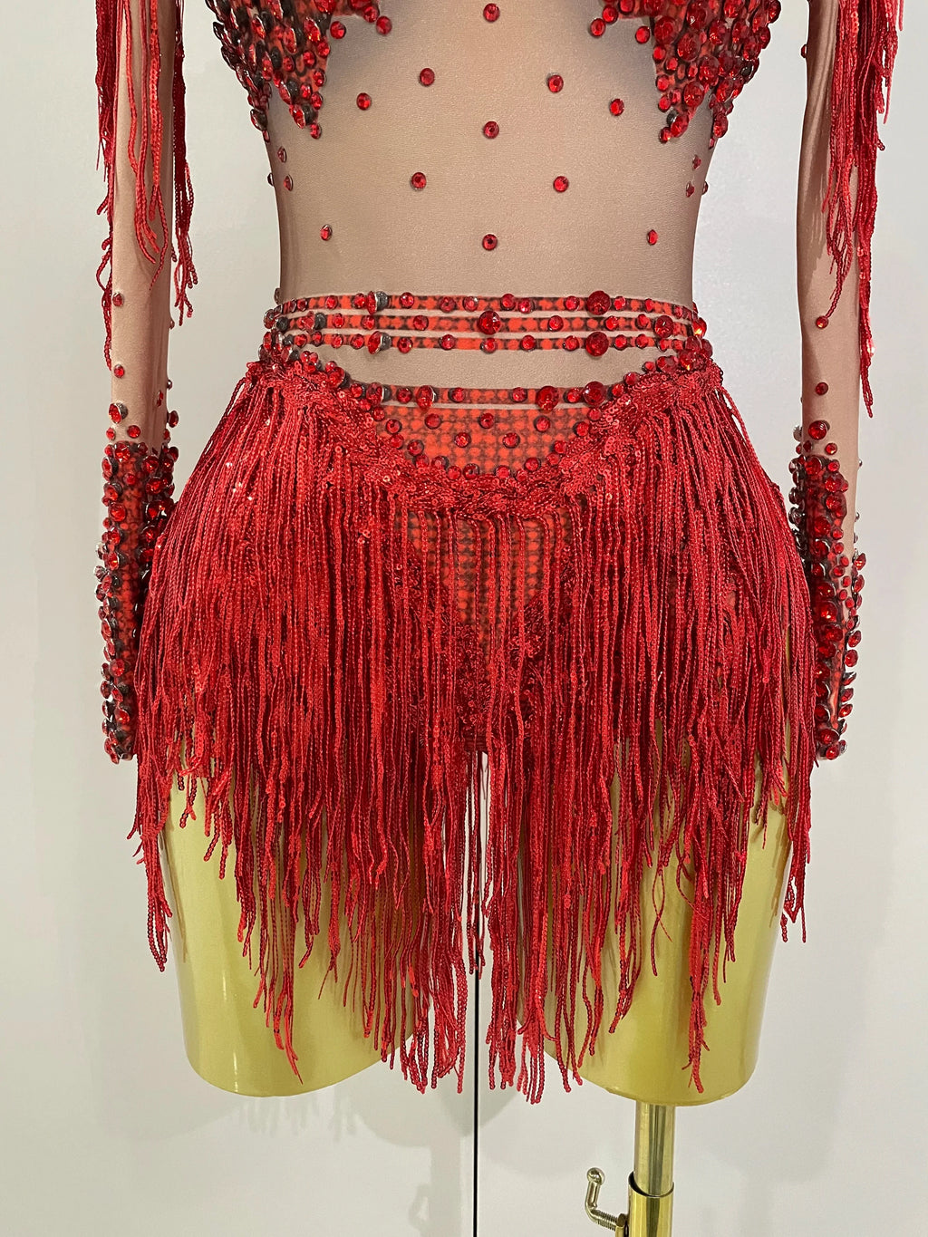 Chambersburg Sparkly Rhinestone Sequin Tassel Stretch Jumpsuit