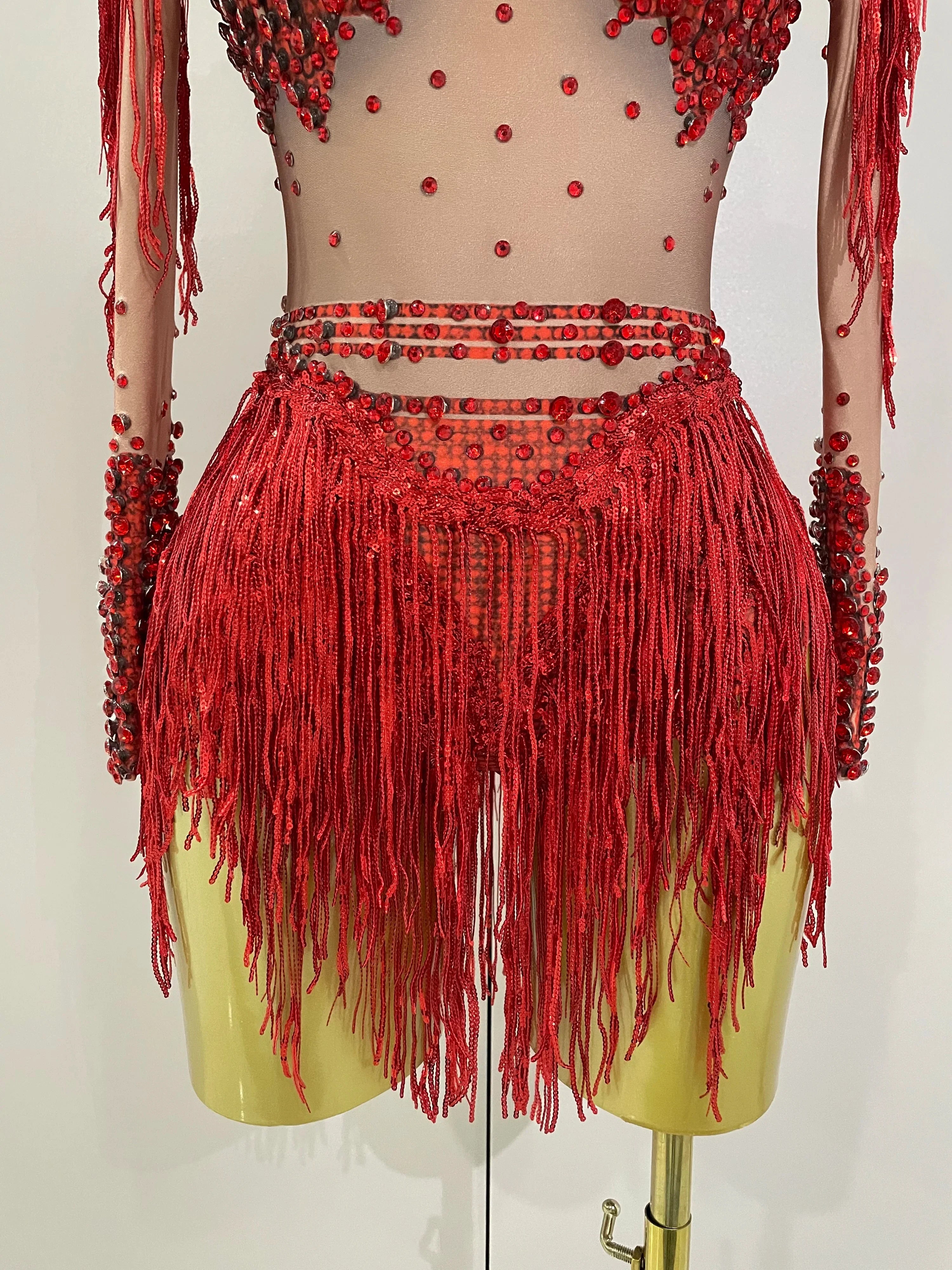 Chambersburg Sparkly Rhinestone Sequin Tassel Stretch Jumpsuit