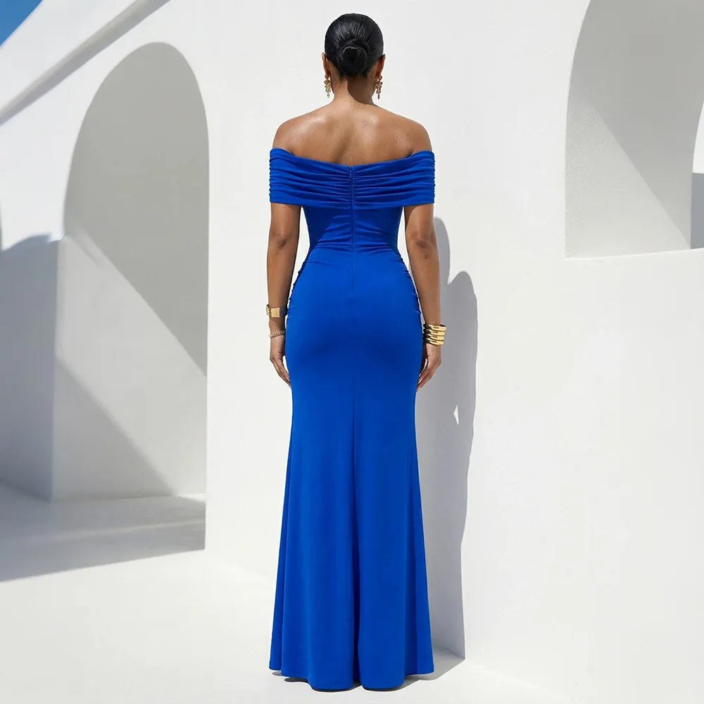 La Cuava Slash Neck Ribbon Elegant Sleeves Long Sexy Maxi Dress