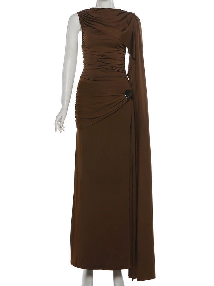 Linden Elegant Ruched O Neck Sleeveless Irregular Ribbon Metal Trim Classic Dress