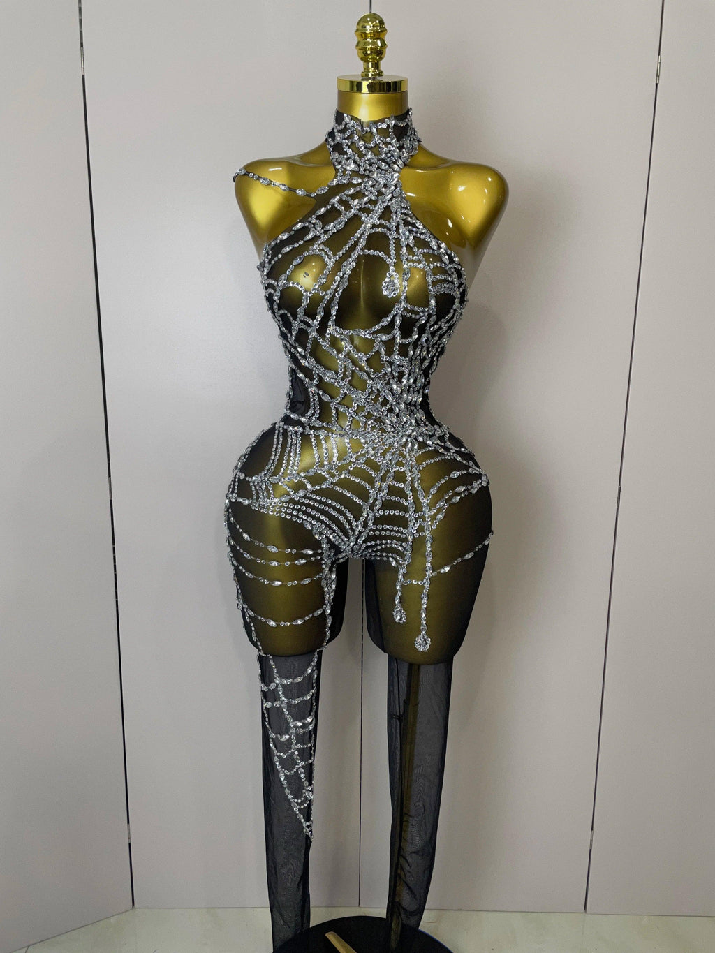Hamburg Sparkly Diamonds Sexy Mesh Nightclub Clothing Drag Queen Jumpsuit