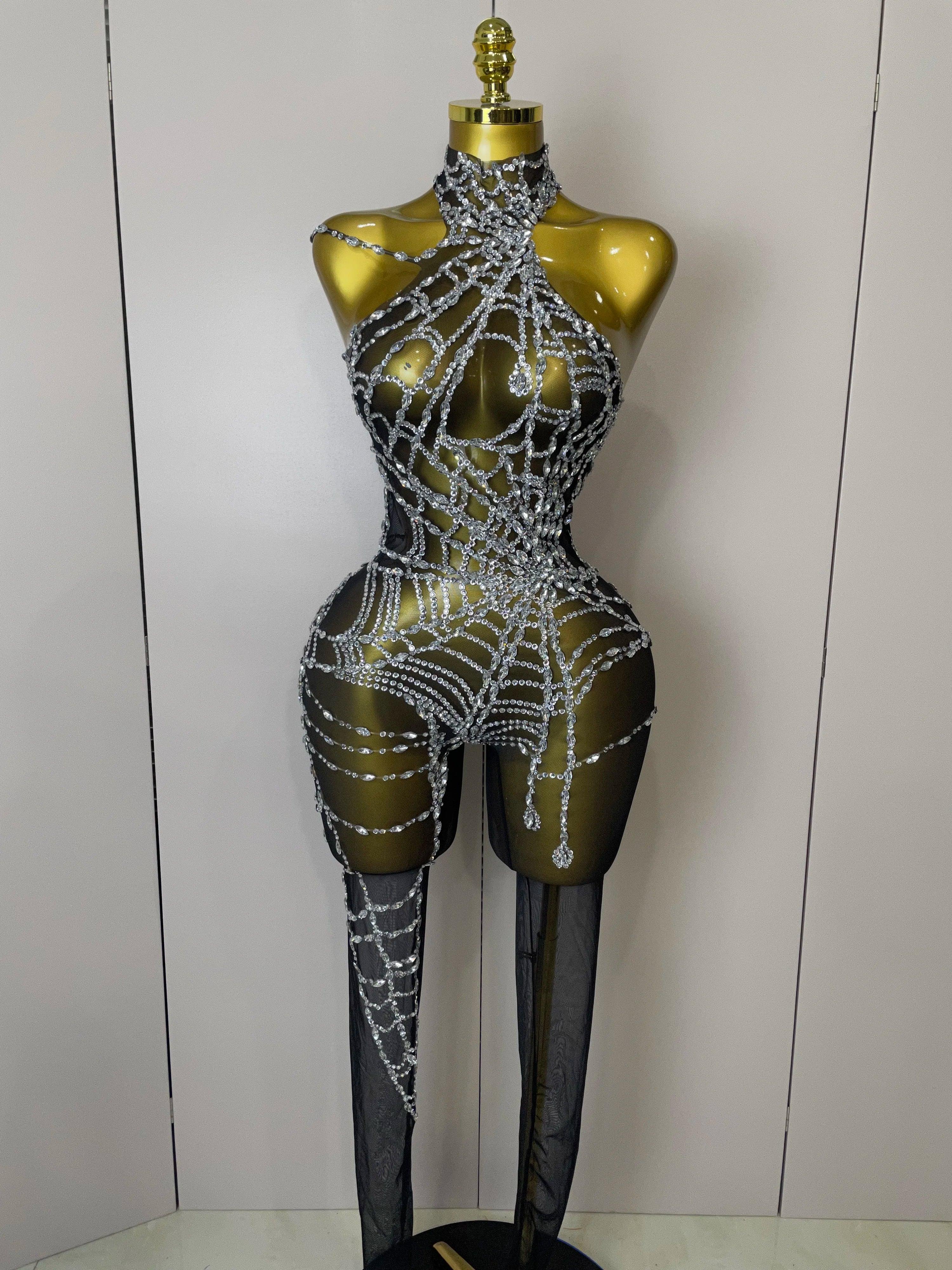 Hamburg Sparkly Diamonds Sexy Mesh Nightclub Clothing Drag Queen Jumpsuit