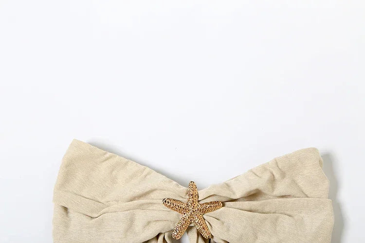 New Paltz Lace Up Backless Strapless Ruche Long Splits Beach Outfits