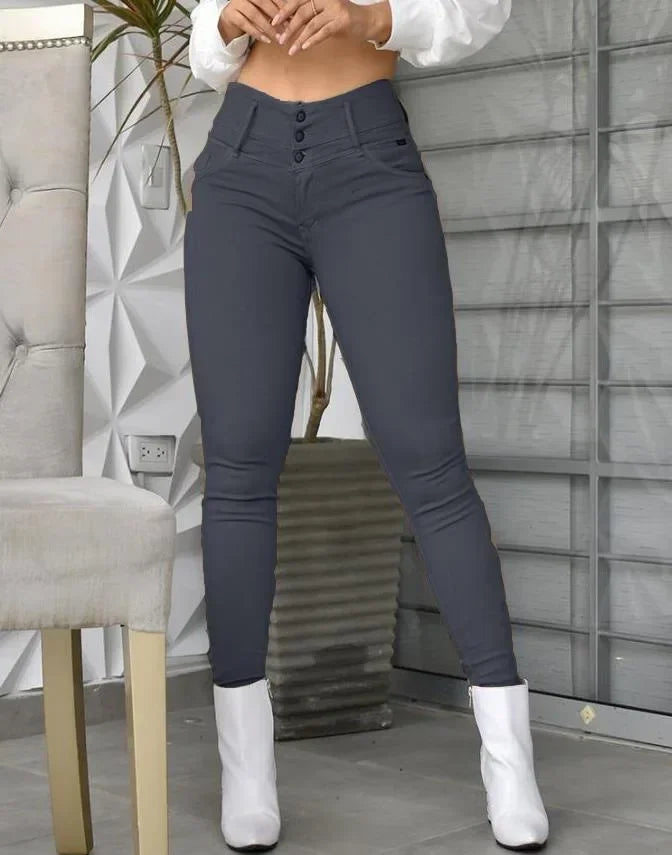 Alpine White High Waist Tight Skinny Pants Casual Thousers