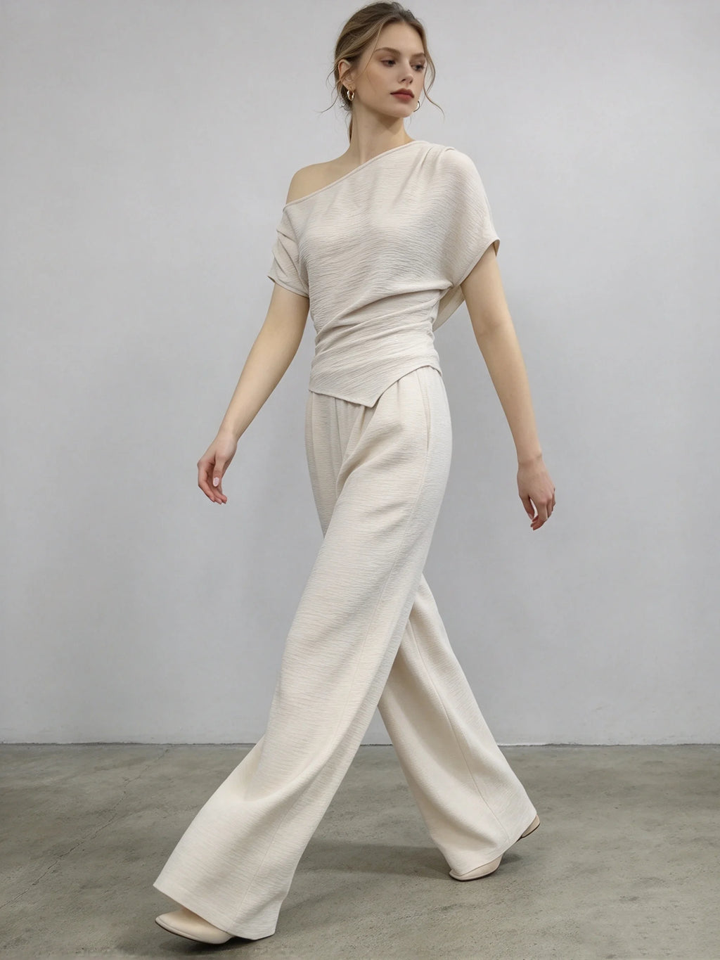 Katia Solid Off Shoulder High Waist Two Piece Sets