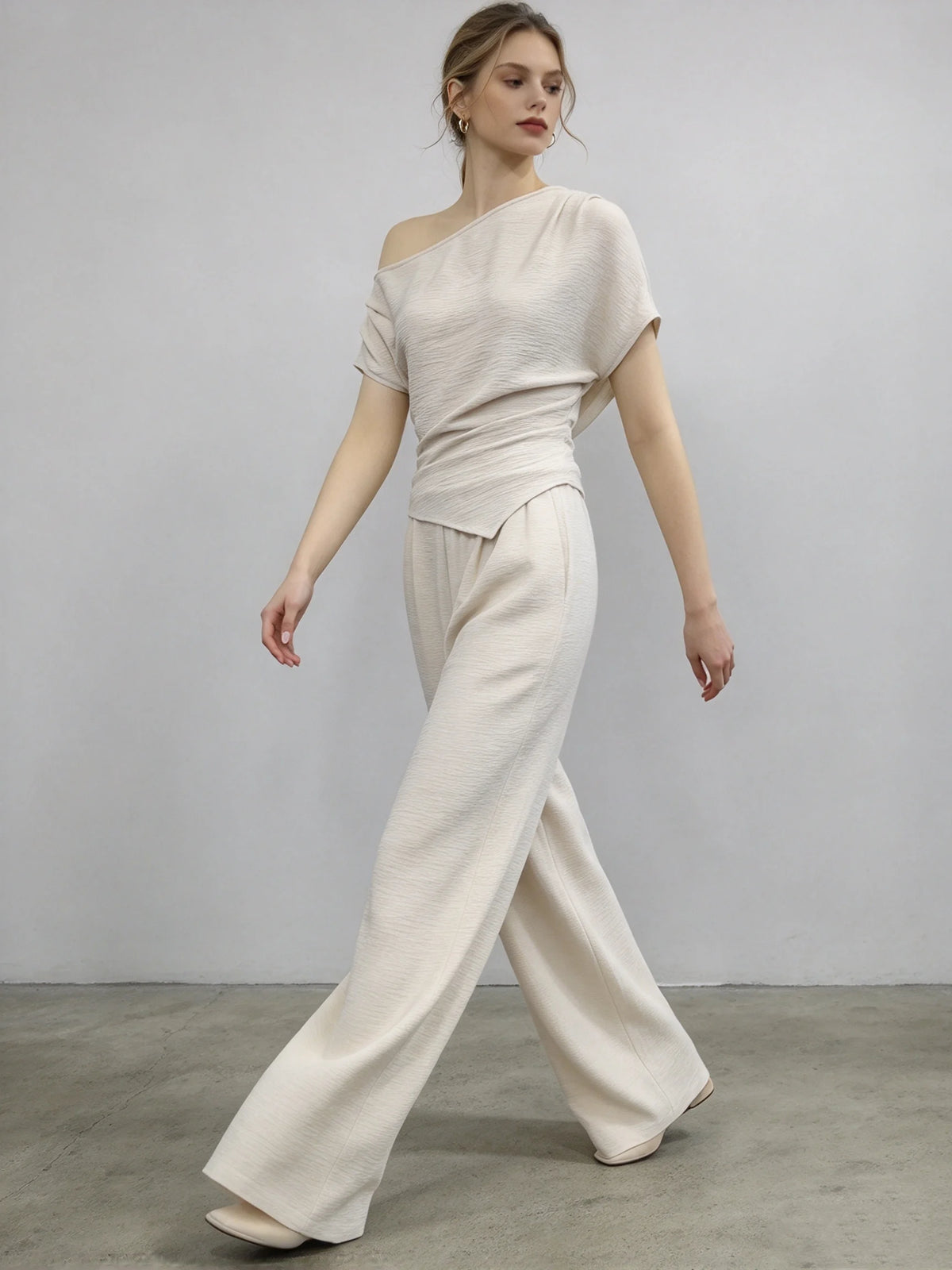 Katia Solid Off Shoulder High Waist Two Piece Sets