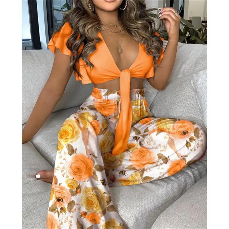 Hilda Belted Low Long Thouser Casual Two Piece Sets