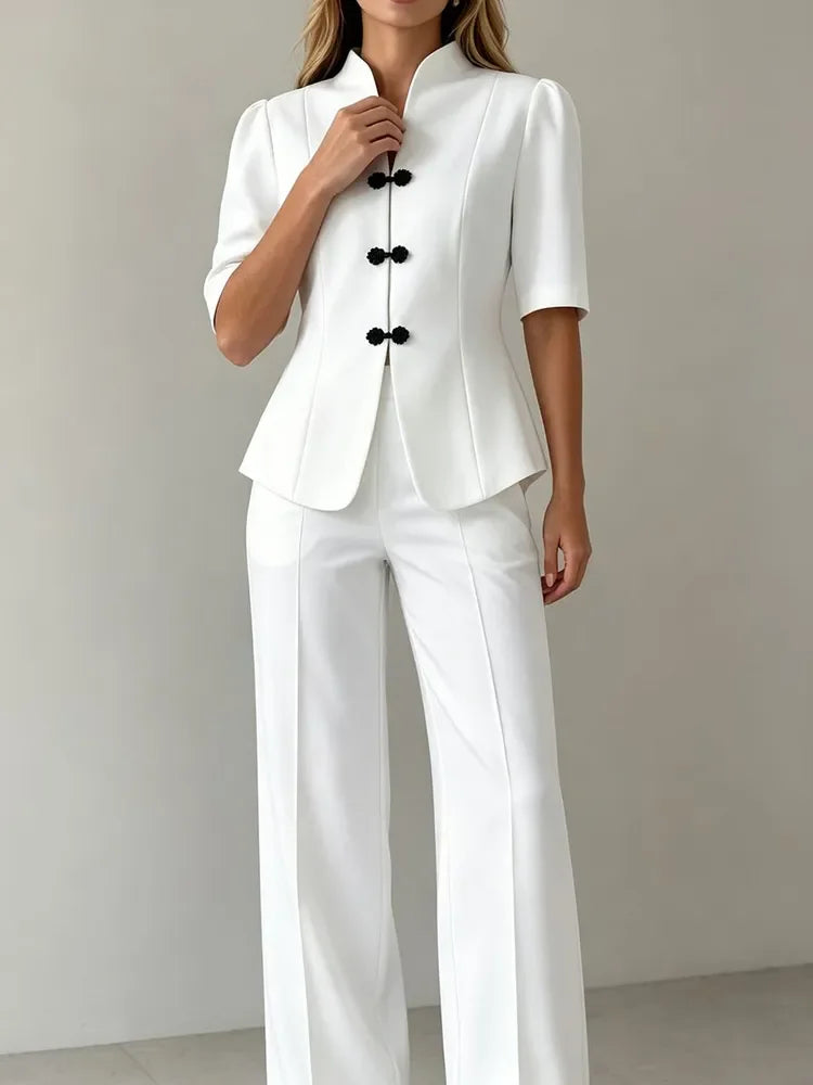 Arashi Elegant Short Sleeve Office Lady Two Piece Sets