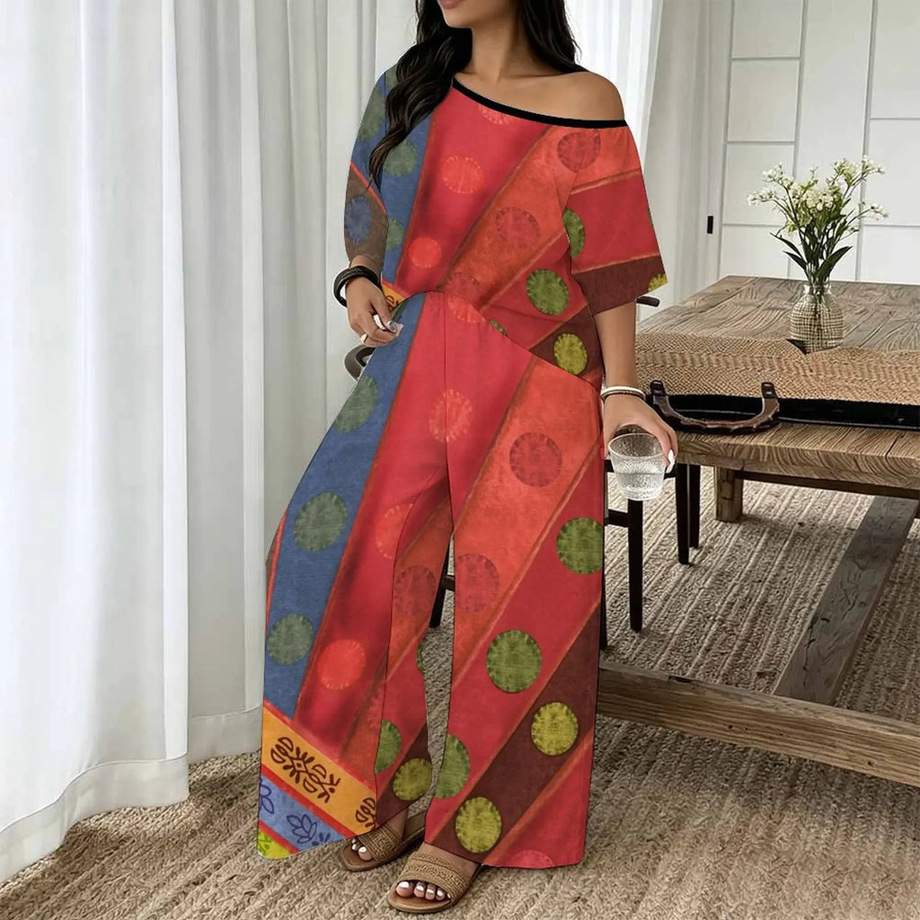 Vietnam Plus Size Printed Two Piece Set Street Retro Look