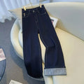 Women's Denim Jeans - Straight Leg with Striped Cuff Detail Classic Five-Pocket Design