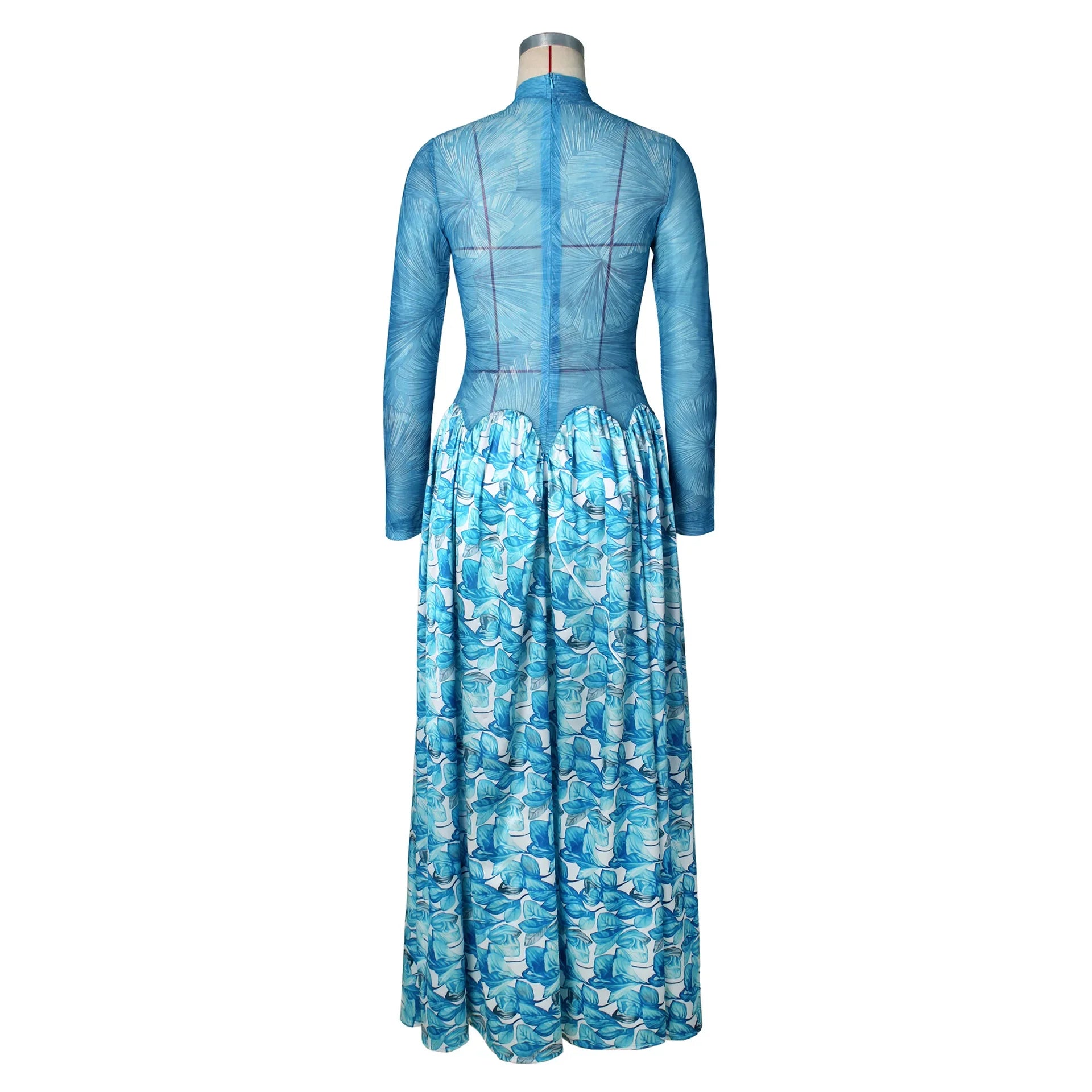 Passaic O Neck Fashion Long Sleeve Flower Printed Maxi Dress