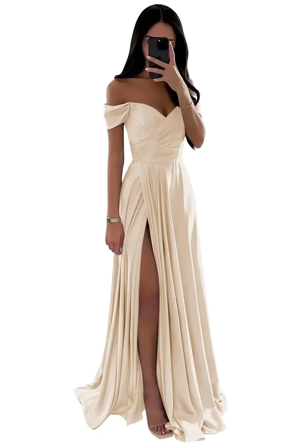 Basking Ridge Off the Shoulder Prom V-neck Backless Party Formal Evening Dress