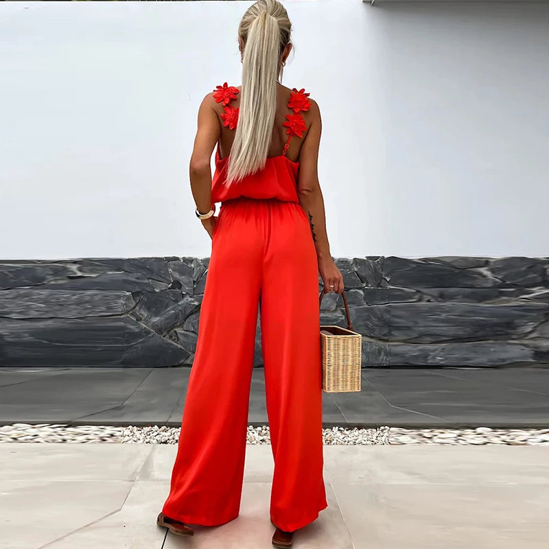 Female Jumpsuit For Women Casual Summer Solid Loose Long Jumpsuit Overalls Female