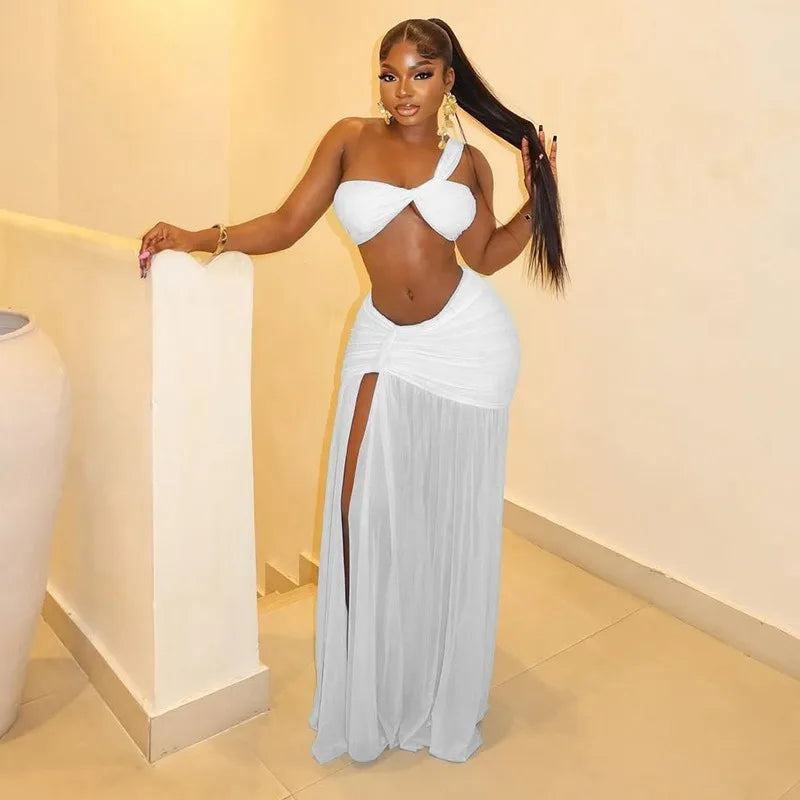Triana One-Shoulder Strap Spliced Two Piece Sets