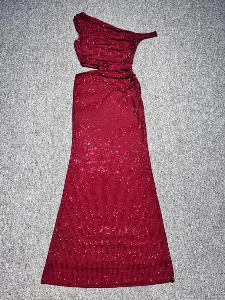 Brookhaven One Shoulder Exposed Waist Diamonds Long Dress