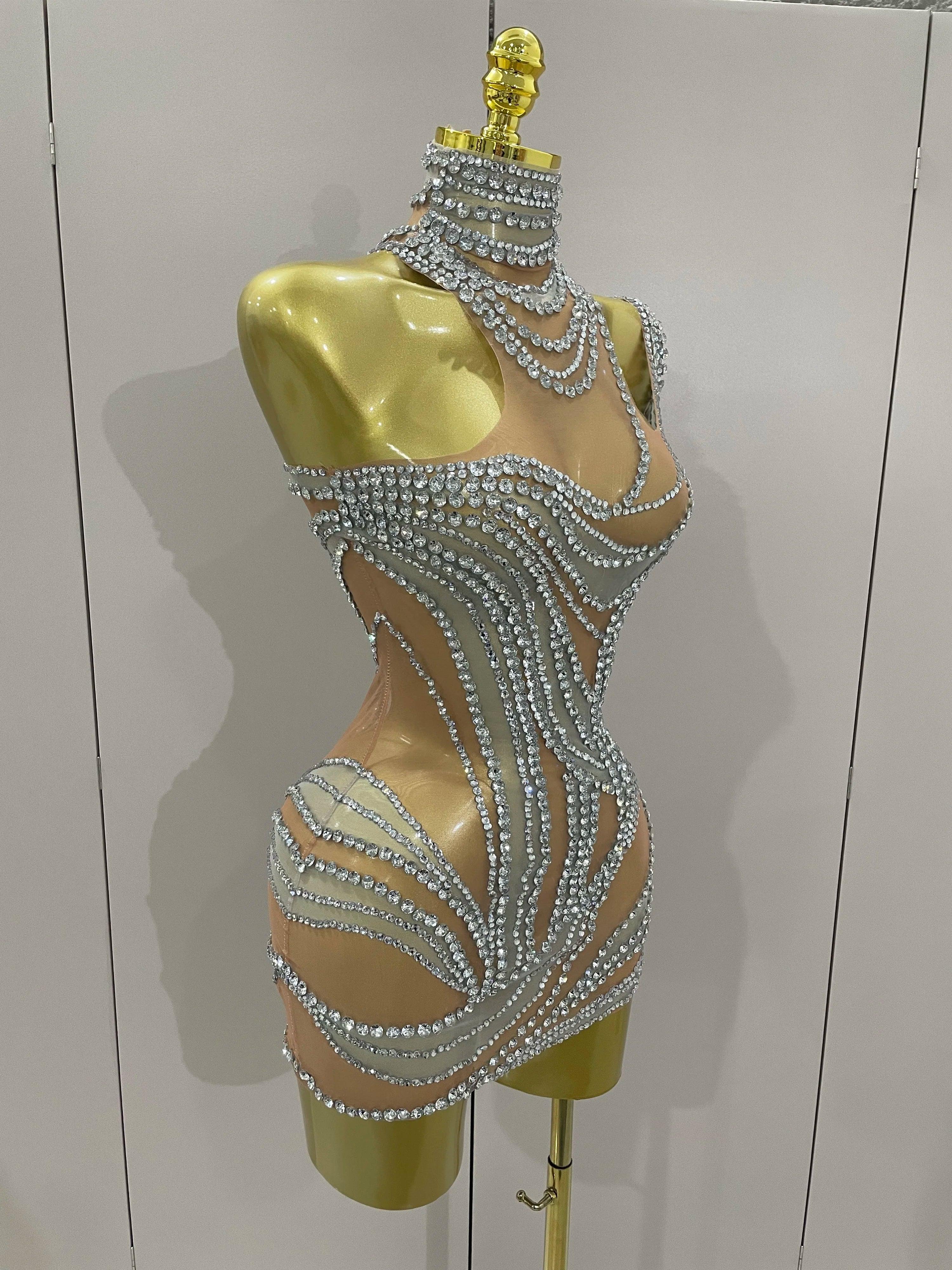 Morgantown Sparkly Crystals See Through Elegant Stage Mini Dress