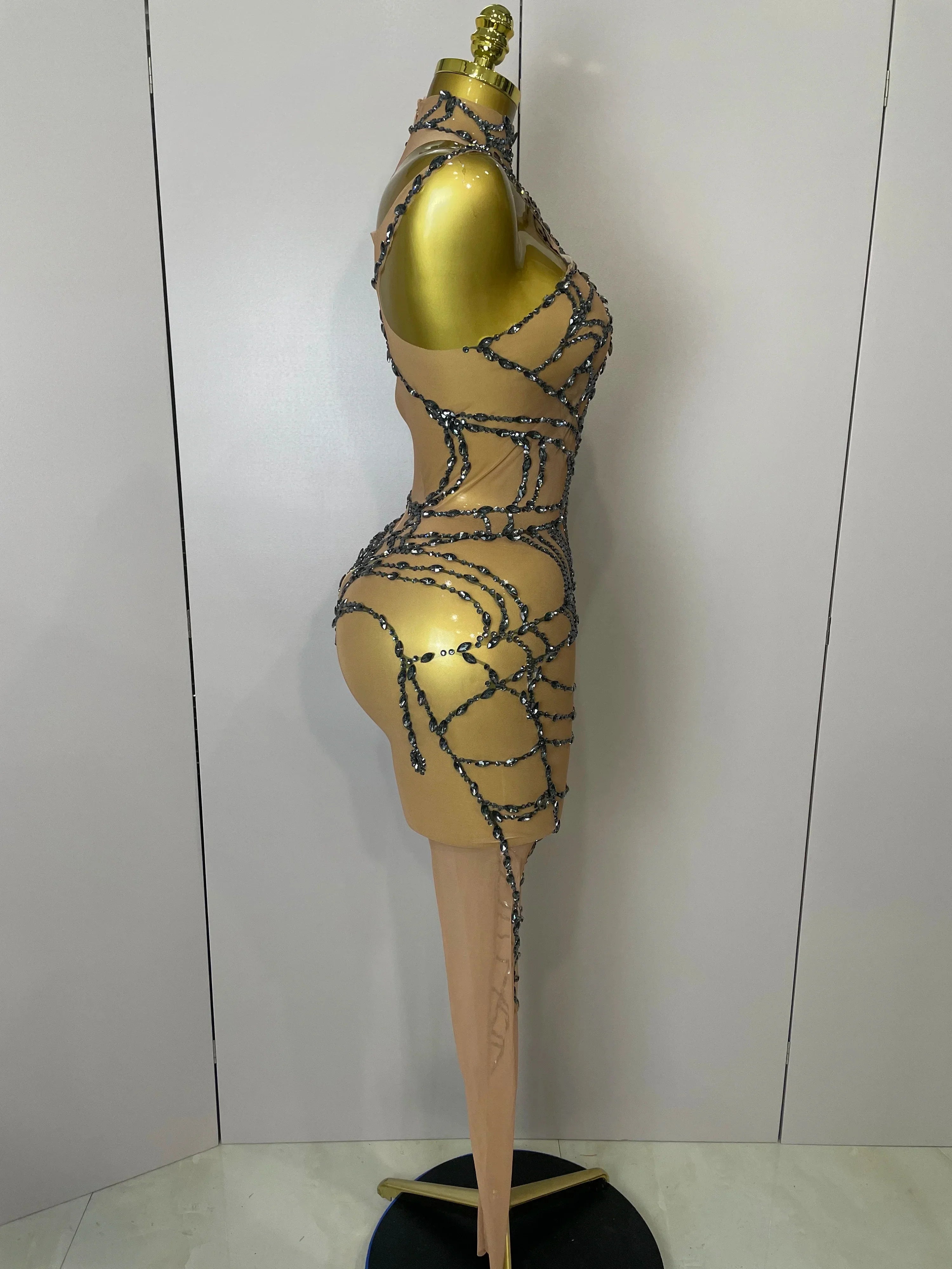 Hamburg Sparkly Diamonds Sexy Mesh Nightclub Clothing Drag Queen Jumpsuit