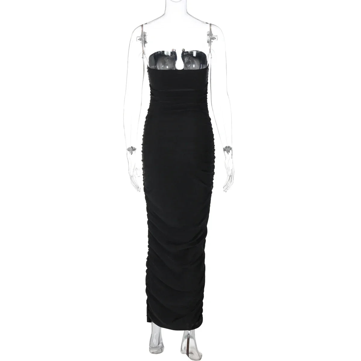 Greenville Sleeveless Strapless Pleated With Button Elegant Long Maxi Dress