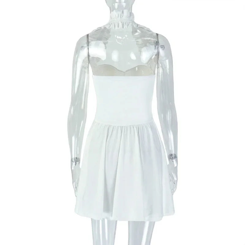 Port Morris Halter Backless Strapless Club Night Party High Waist Pleated Mini Dress