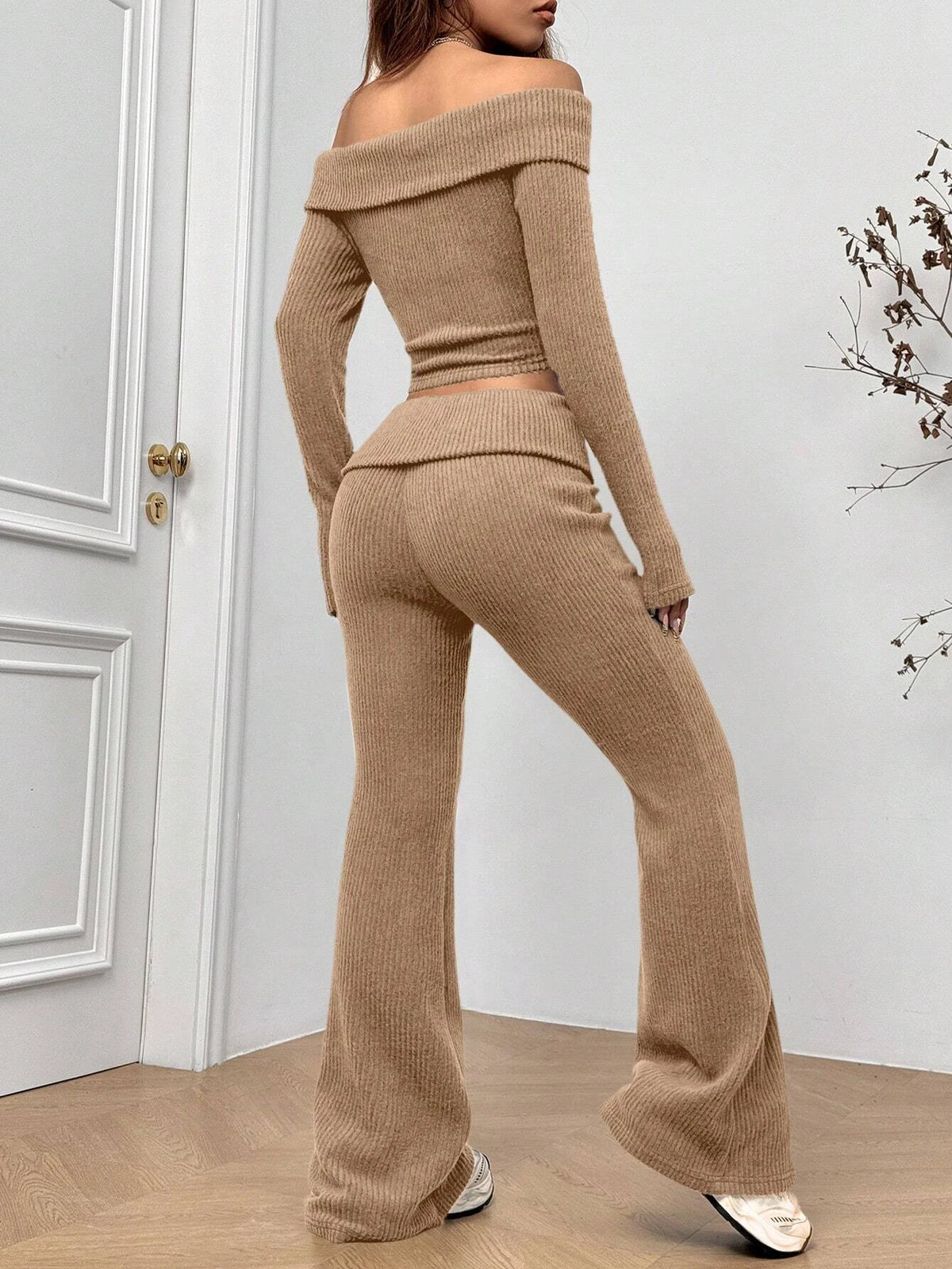 Carmen Off Shoulder Ribbed Outfit Two Piece Sets