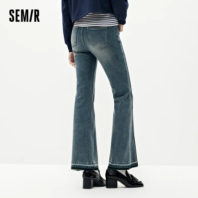 Las Vegas Slim Fit Flared Leg Solid Color Open Hem Denim