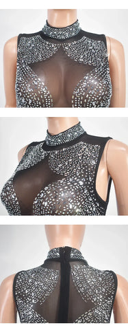 Maryland Stamping Diamond Elegant O-neck Sleeveless Tight Fitting Shiny Dress