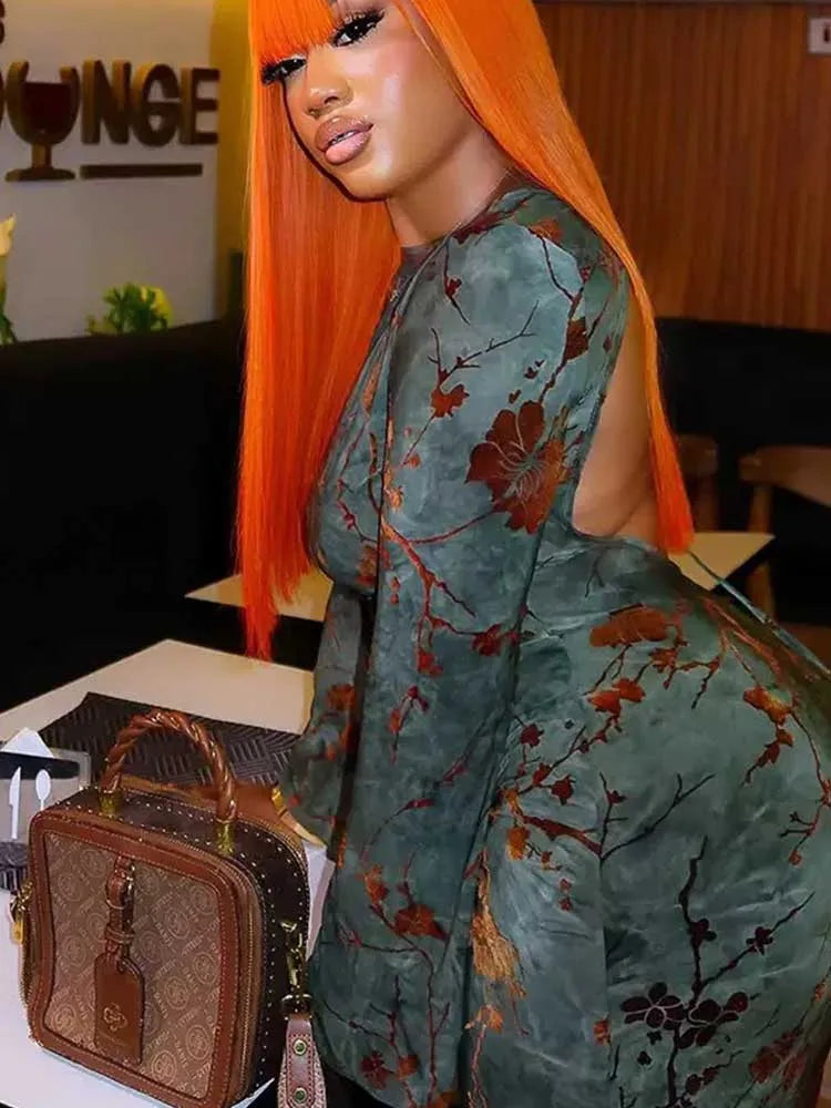 Elegant Backless Long Sleeve Sexy Slimming Dress with A Slit on The Leg