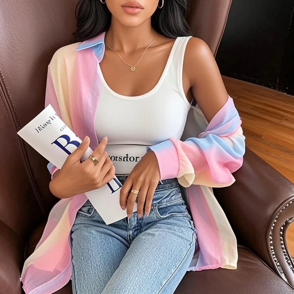 Clearbrook See-through Irregular Gradient Rainbow Long Sleeved Shirt