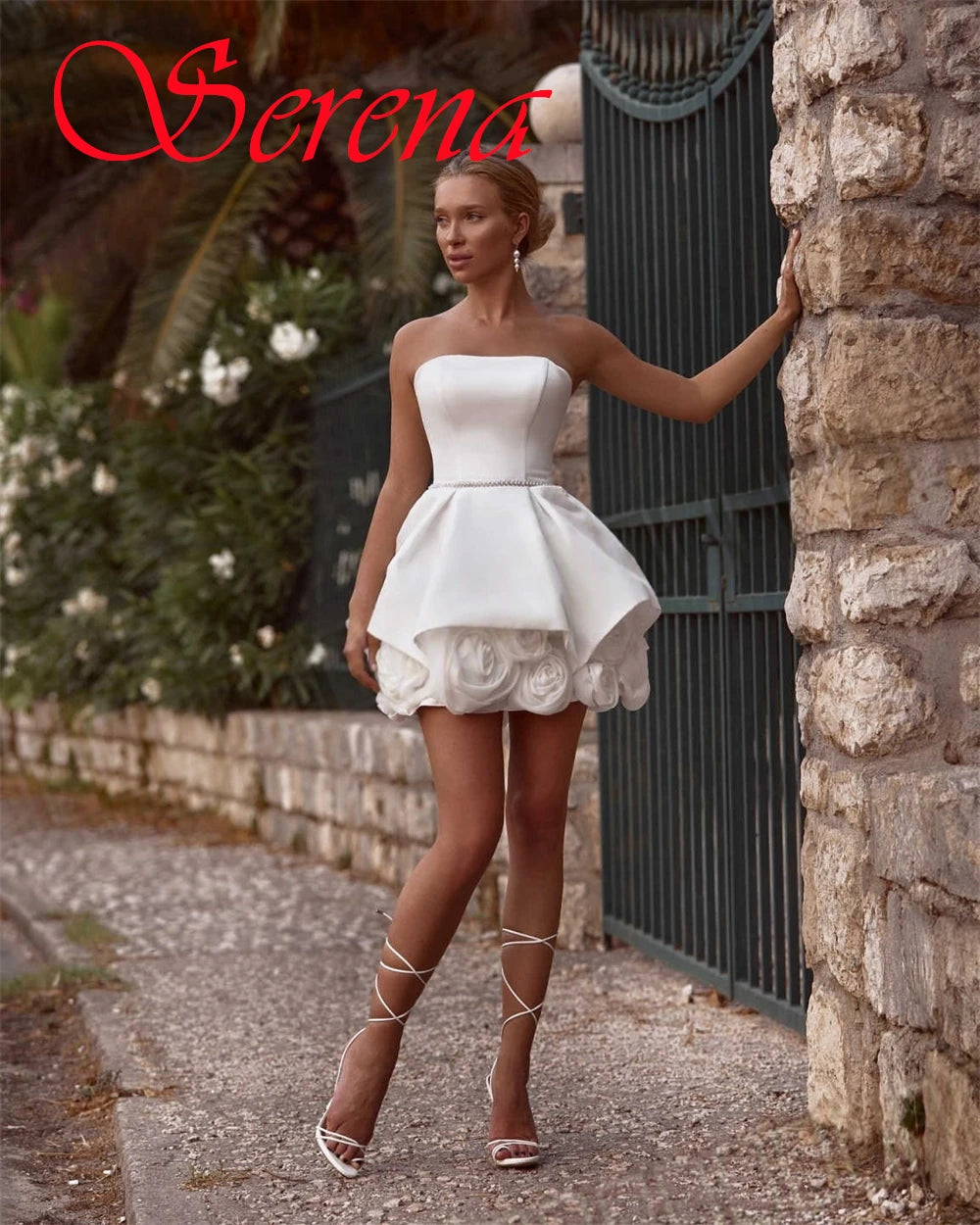 Hillburn Customized Elegant Graceful White Satin Wedding High Quality Strapless Sleeveless Dress