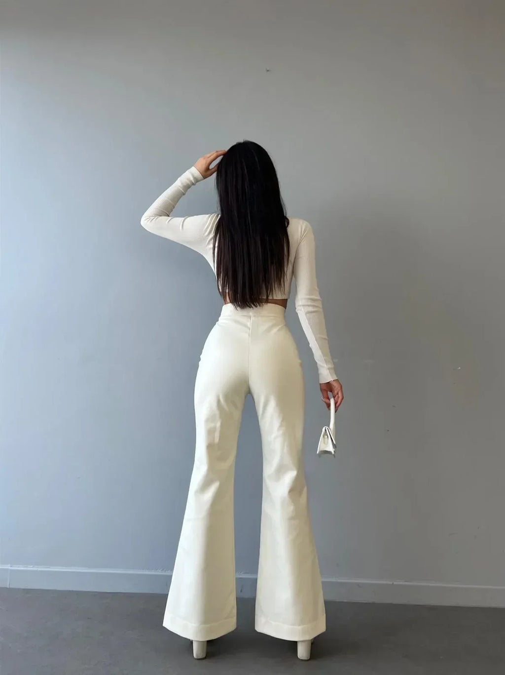 Hopatcong Sexy High Waist Trousers Flared Leather Pants