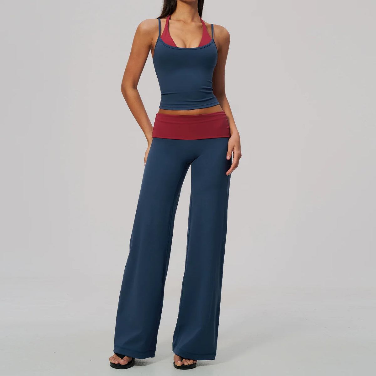 Camila Contrast Color Fitness Suit Tracksuit Two Piece Sets