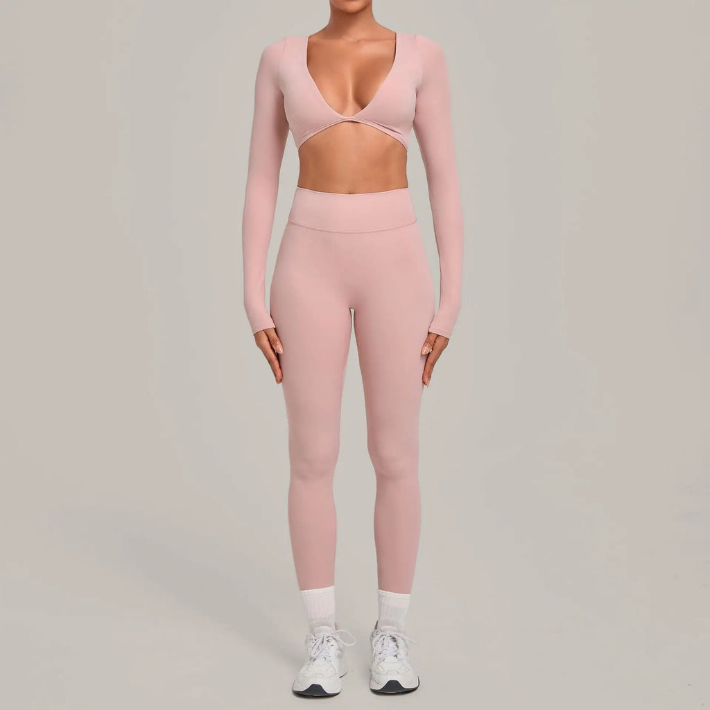 Diana Deep-V Workout Long Sleeved Two Piece Sets