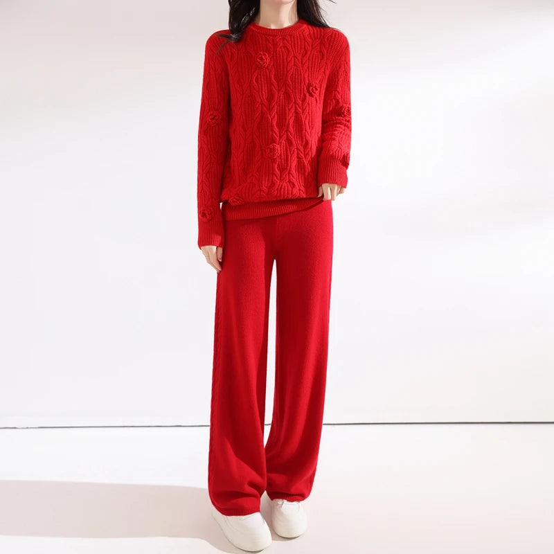 Mila Crochet Thick Knitted Straight Two-Piece Sets