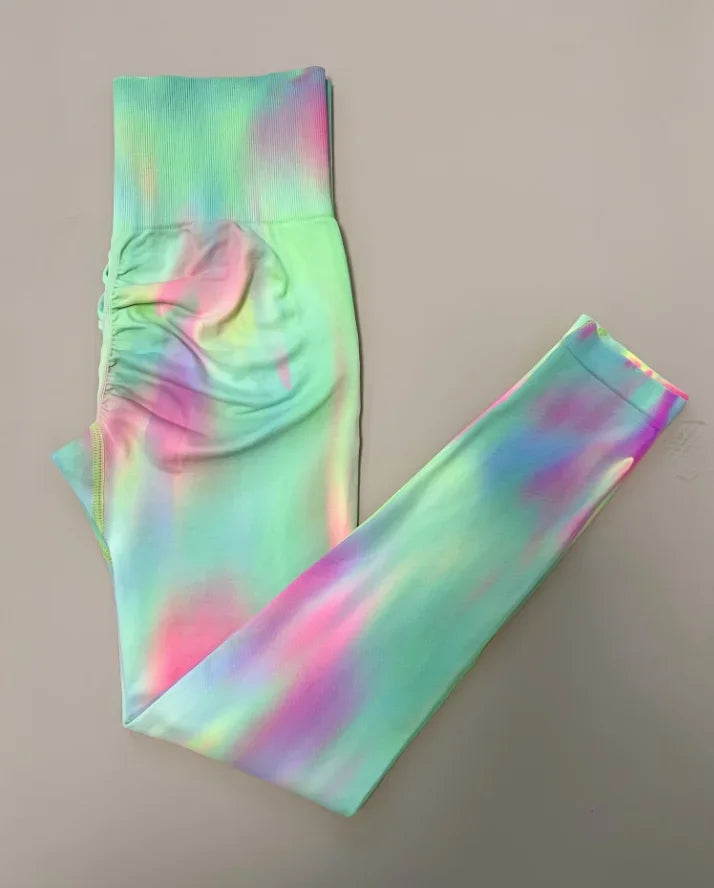 Livington Tie Dye Seamless Leggings Scrunch Fitness High Waist Athletic Yoga Pants